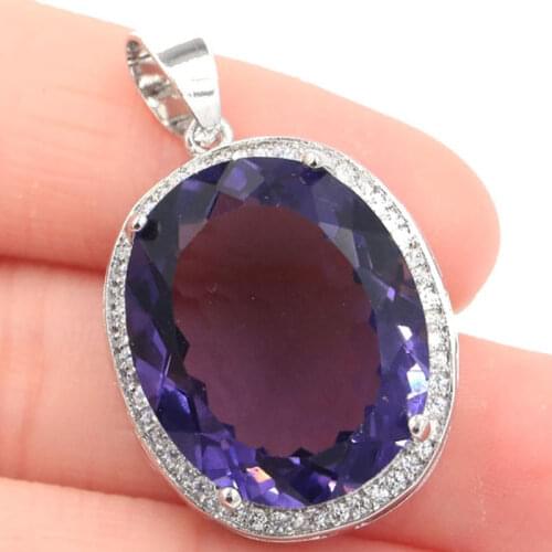 40x21m Big European Design Created Red Ruby Violet Tanzanite For Women Dating Silver Pendant Eye Catching