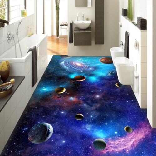 Custom 3D Self-adhesive Floor Wallpaper Cosmic Galaxy Starry Sky Floor Tiles Mural Bathroom Living Room Waterproof Wallpaper 3 D