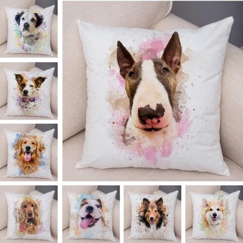 50 Style Cute Watercolor Dog Cushion Cover Decor Pet Animal Pillowcase Super Soft Plush Pillow Case for Car Sofa Home 45x45cm