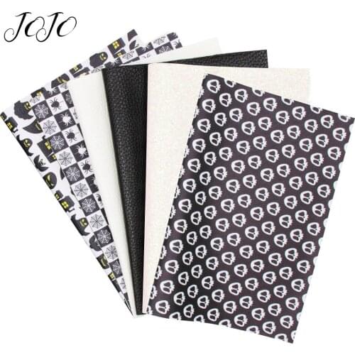 JOJO BOWS 22*30cm 6pcs Faux Synthetic Leather Fabric Sheet Halloween Printed DIY Hair Bows Apparel Bag Sewing Festive Decoration