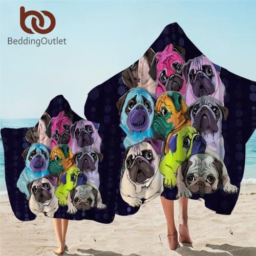 BeddingOutlet Hippie Pug Dog Bath Towel With Hood Cartoon Microfiber Hooded Towel for Kid Bulldog Wearable Beach Towel serviette