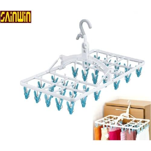 Free Shipping 16 Clip And 30 Clip Folding Hangers for Clothes Bra Underwear Socks Rack Plastic Hanger
