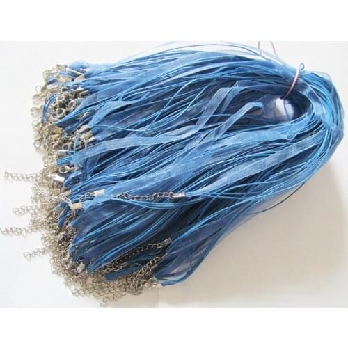 Free Shipping 20pcs 18inch Blue Organza Ribbon Wax Cotton Necklace Cord,Extender Chain,Lobster Clasp,DIY Accessory