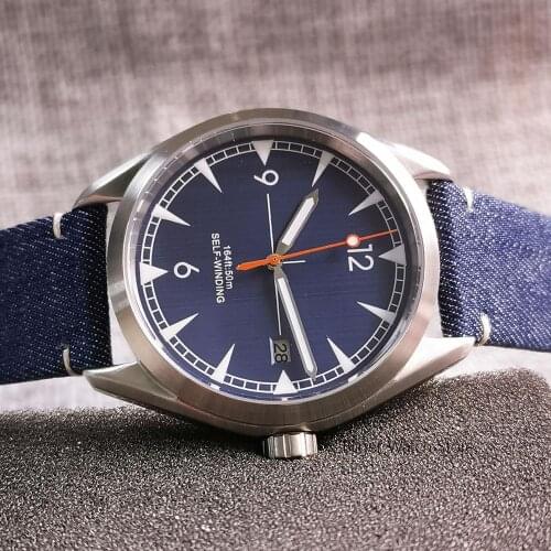 BLIGER Mechanical Men Watch NH35A Date Red Second Hand Brushed Case Flat Sapphire Glass