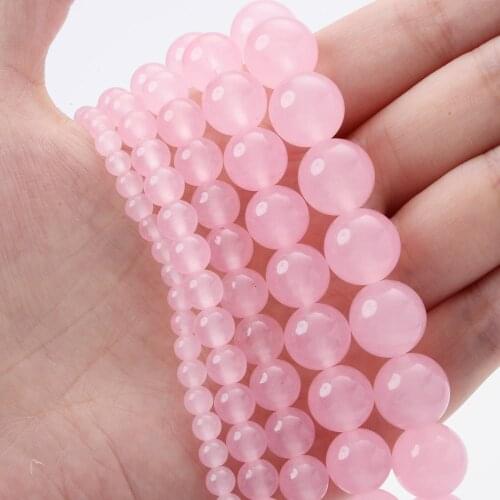 Natural Stone Beads Light Pink Chalcedony Jades Round Loose Bead for Jewelry Making DIY Bracelet Accessories 4/6/8/10/12mm