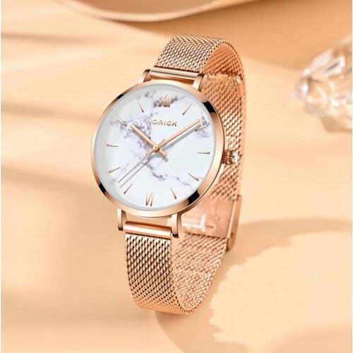 2021 Top Luxury Brand Women Watch Fashion Unique Design Quartz Watches Mesh Steel Band Waterproof Wristwatch Female Clock Norick