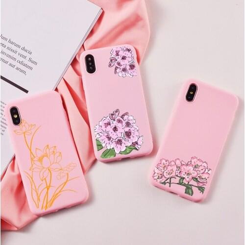 Patterned Flora Phone Case Coque For iPhone 11 Pro Max XR 6 6S Plus X 5 SE Plus Pink Fresh Rose Phone Cover For iPhone 8 7 Plus