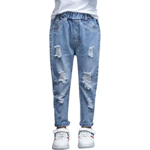 DFXD Teenager Girls Jeans Pants 2019 Autumn Long Denim Blue Elastic Waist Ripped Jeans For 3-12Yrs Kids Trousers Girls Clothes