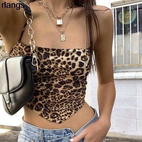 European And American Leopard Print Vest Sling Halter Cross Straps Sexy Tube Top Bottoming Slimming Slimming Shirt Female Trend