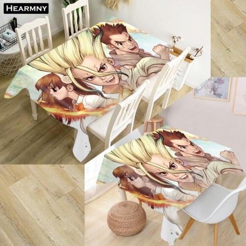 HEARMNY Custom Dr Stone Anime Tablecloth Oxford Fabric Kitchen Table Decorations Home Rectangular Kids Party Table Covers