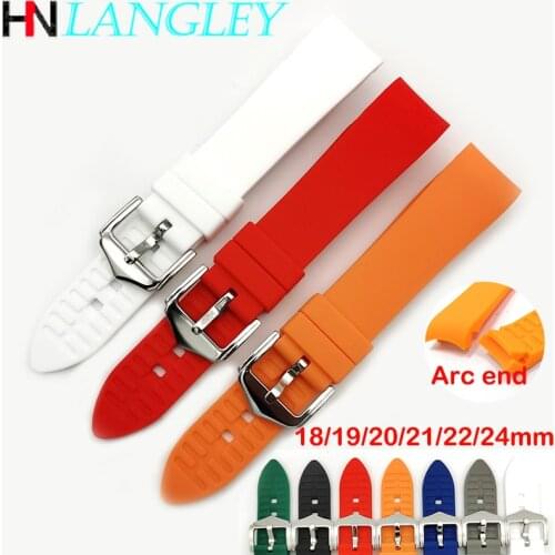 Curved End Watch Band Soft Silicone Strap Universal 18/19/20/21/22/24 mm Arc Rubber Band Replacement Bracelet Watch Accessories