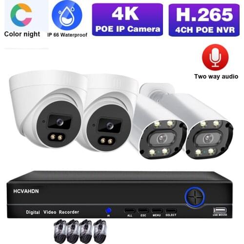 H.265 4K Video Surveillance System Kit 4CH POE NVR Kit 8MP Outdoor Waterproof Two Way Audio CCTV Camera Security System Kit POE