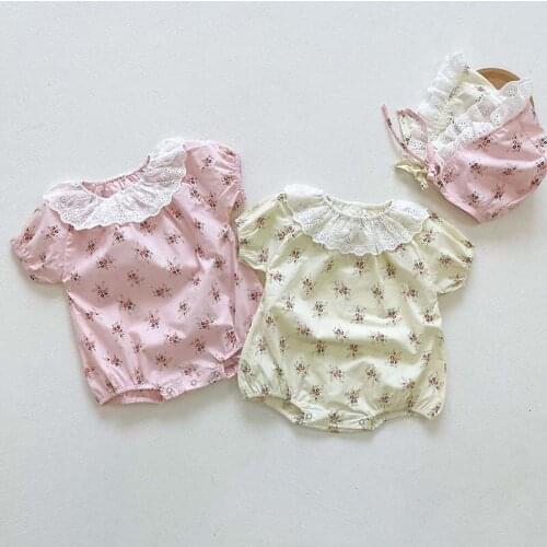 Korean Summer Baby Girls Bodysuit Floral Sleeveless Infant Jumpsuits Lace Princess Newborn Clothes Outfit