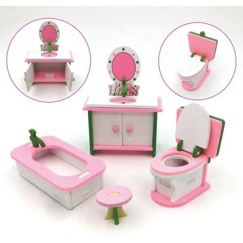 Doll House Miniature Play House Toys Childrens Wooden Building Blocks Toy Kit Creative Kitchen Dining Table Dolls Accessories