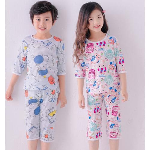 Summer Girls Boys Pajamas Sets Childrens Clothing Suits T-shirt+Pants Sleepwear Cotton Cartoon Pyjamas Kids Pijamas Nightwear