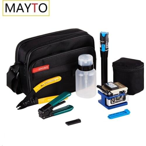 MAYTO 8 In 1 Fiber Optic FTTH Tool Kit with Fiber Cleaver and 1MW Visual Fault Locator