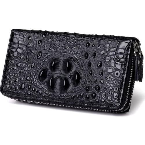Crocodile pattern Split Leather men wallet long double zipper wallet Male clutch bag men mobile phone bag men card holder wallet