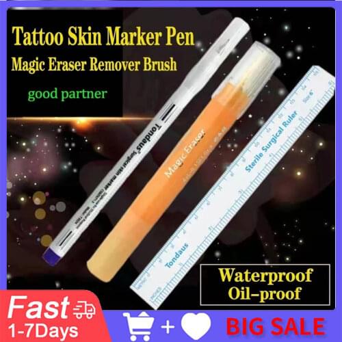 White Surgical Eyebrow Tattoo Skin Marker Microblading Supplies Permanent Makeup Skin Marker Pen Measure Remove Ruler Set Tool