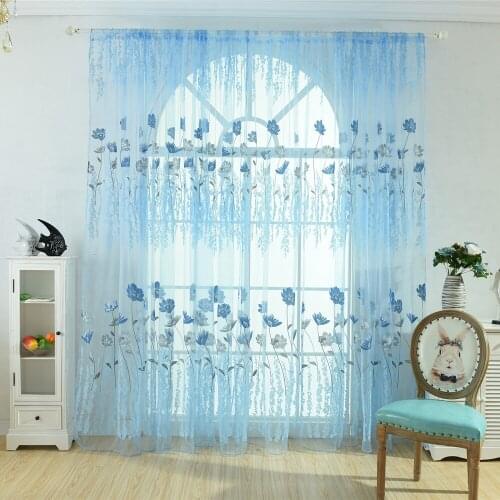 New Gesang Flower Printed Screen Sheer Voile Tulle Bedroom Living Room Balcony Tulip Pattern Sun-shading Curtain Home Decor D25