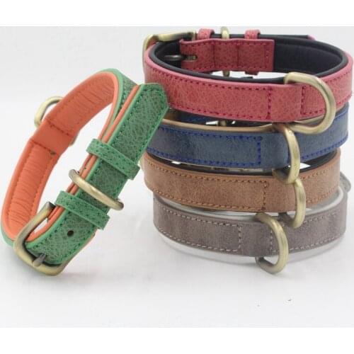 Pet Dog Collar Adjustable Retro Leather D Shaped Solid Color Ring Leash Neck Strap Puppy Outdoor Walking Traveling Pet Supplies