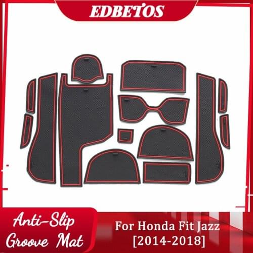 Door Groove Mat For Honda Fit Jazz 2014 - 2018 Accessories Anti-Slip Mat Gate Slot Coaster Car Interiors Gel Pad Rubber