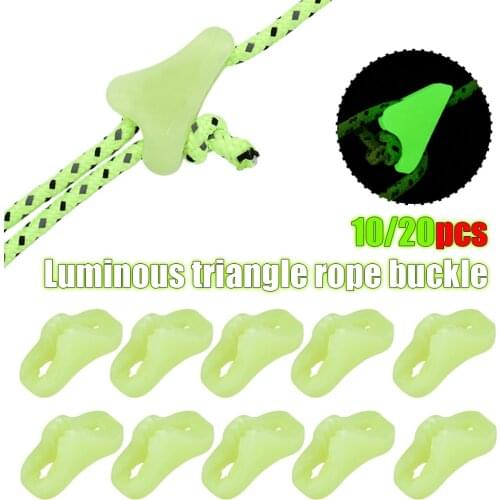 10/20pcs Plastic Tent Rope Buckle Triangle Rope Buckle Fluorescent Luminous Canopy Awning Buckle for Camping Hiking Accessories