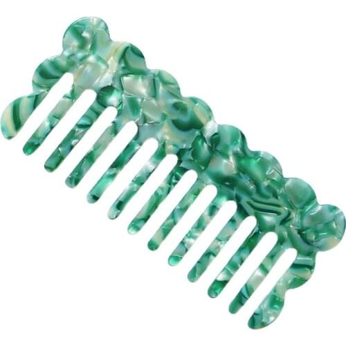Cellulose Acetate Wide Tooth Hair Comb Colorful Marble Leopard Wavy Hairbrush M76F