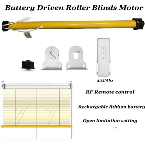 Lithium Battery Driven Tubular Motor 433mhz Remote Control Roller Blinds Motor Electrically Open limitation setting 38mm Tube