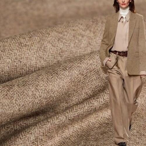 Camel Herringbone Yarn Dyed Wool Garment Materials Women Jacket Pants DIY Sewing Cloth Fabric Tailor