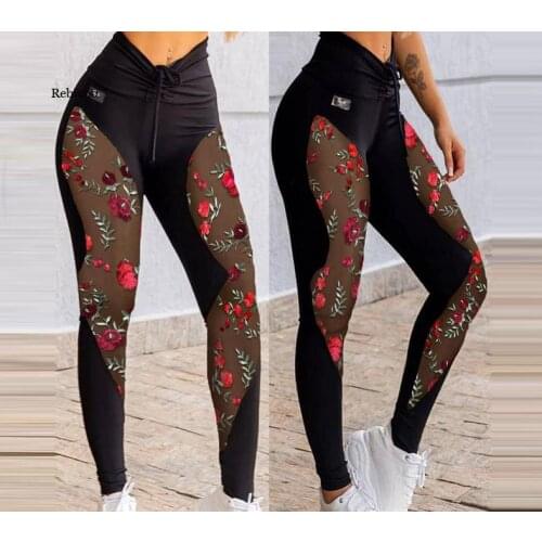 Women Pants New Black Love Lace Floral Embroidery Leggings Drawstring Casual Fashion Sweatpants Women Bottoms Pants