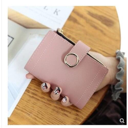 Women Leather Small Wallet Card Holder Elegant Solid Color Short Lovely Purse Zip Coin Purses Clutch Handbag Fashion Coin Purse