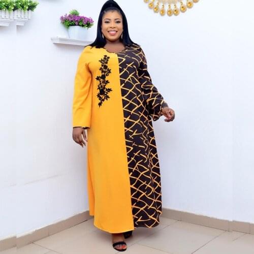 Plus Size African Long Dress Women Lattice Stitching Spring New Style Printing Robe Africaine Femme Muslim Loose Clothing YS1477