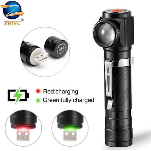 ZHIYU Small USB Rechargeable LED Tactical Flashlight 90 Degree Pocket-sized Handheld Torchfor Camping,Hiking,OutdoorEmergencies