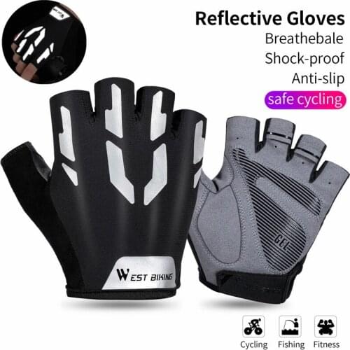 1 pair Cycling Gloves Half Finger Bicycle Gloves Anti Slip Shock Breathable Gym Unisex Reflective Sports Gloves
