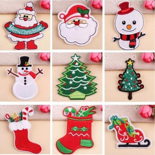2019 1PGY New Years Gift Christmas Patches for Clothes Iron on Santa Snowman Embroidery Patch Coat Jackets Appliques Diy Decor