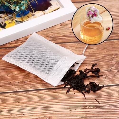 100pcs 5X7cm Disposable Drawstring Teabags Empty Tea Bags for Tea Bag Food Grade Non-woven Fabric Paper Coffee Filters Teaware