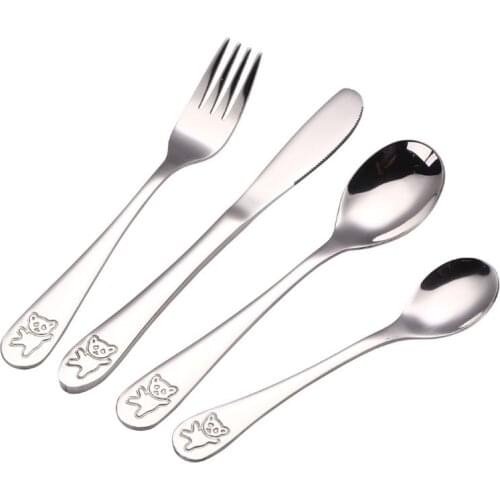 4pcs/set Baby Teaspoon Spoon Food Feeding Fork Knife Utensils Set Stainless Steel Kids Learning Eating Habit Children Tableware