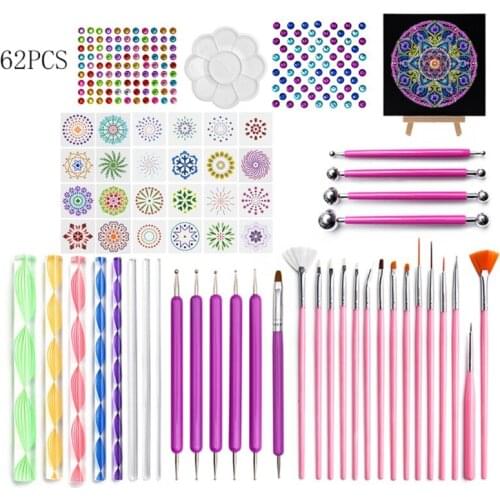 62pcs Mandala Dotting Tools for Painting Rock Stones Stencil Template Brush Pen