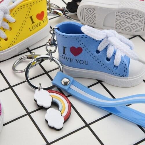 PVC Striped Leather Cord Keychain Mini Canvas ILOVEYOU Sports Shoes Keyring Women Couple Car Bag Pendant Key Chains