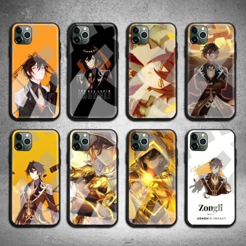 Zhongli Genshin Impact Phone Case Tempered Glass For iPhone 12 11 Pro Max Mini XR XS MAX 8 X 7 6S 6 Plus SE 2020 cover
