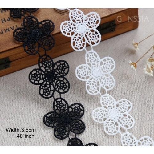 1yard Width:3.5cm Flower Soluble Floral Lace Trim Ivory White&Black DIY Crafts/Wedding/Clothing/Ribbon/Gift Wrapping(SS-2268)