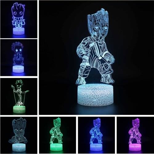 Marvel Avengers Groot Anime Figure Acrylic 3D Illusion LED Lamp USB Colourful NightLight Model Toys for Kids Christmas Gift