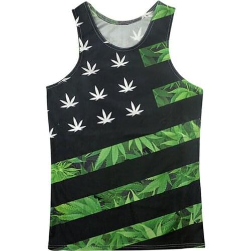 Harajuku Style Men Tank Tops 3D Print Hemp Weed Leaf Floral Sleeveless Shirt Man Striped Vest Bodybuilding Stringer Singlets