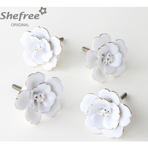 2pcs Ceramic Flower Furniture Handles Fashion Creative Cabinet Door Knobs Porcelain Cupboard Handles Drawer Wardrobe Pull Handle