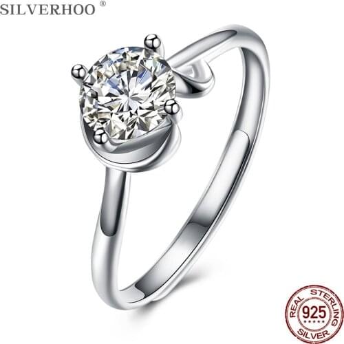 SILVERHOO 925 Sterling Silver Rings For Women 5A Clear Cubic Zircon Size Adjustable Fashion Ring Party Fine Jewelry Hot Sale