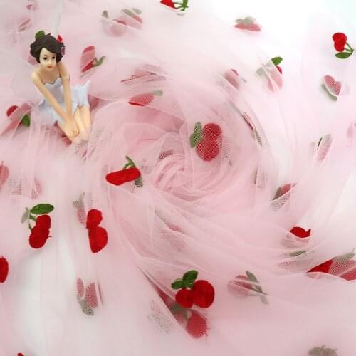 1M Soft Mesh Embroidery Cherry Tulle Net Lace Fabric DIY Clothing Doll Dress Skirt Patchwork Cloth Sewing Materials Accessories