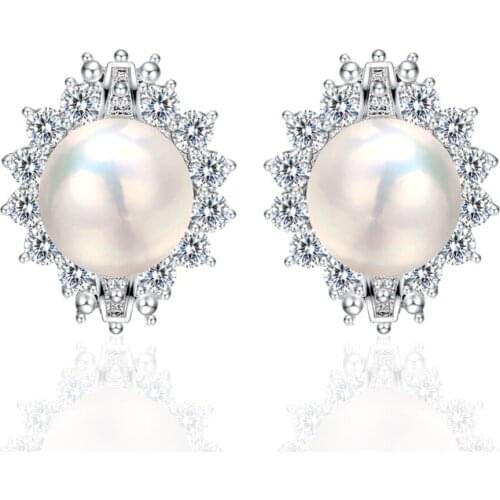 New Top Quality Natural Freshwater Pearl Stud Earrings For Women Fashion Cubic Zrconia Jewelry Girl Gift Wedding Earing CZ Stone
