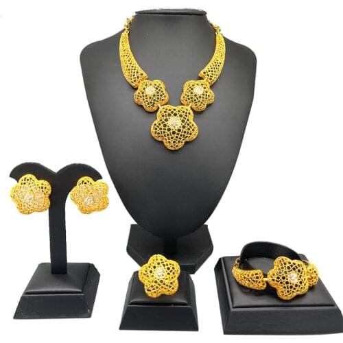 New African Indian Dubai Gold jewelry sets bridal wedding gifts for women necklace bracelet earrings ring collares jewelery set