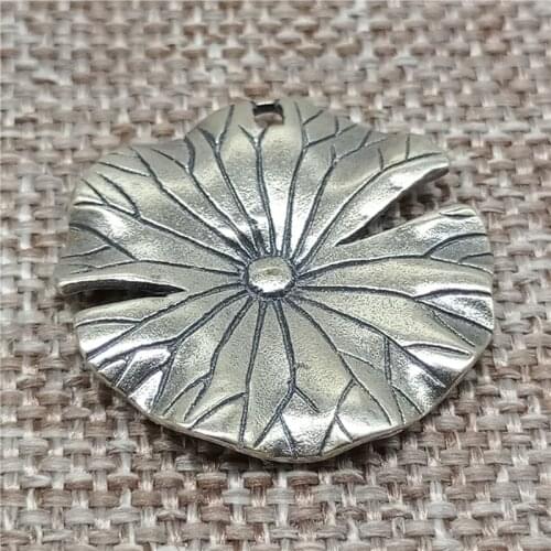 925 Sterling Silver Oxidized Lotus Flower Round Charm Pendant for Bracelet Necklace