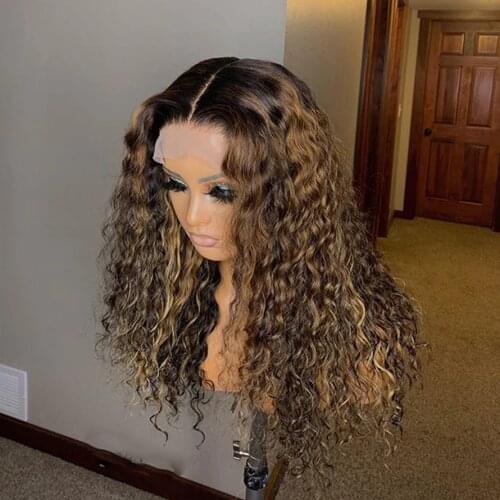 Ombre 13x4 Hair Curly Lace Front Wig Human Hair Wigs Pre Plucked With Baby Hair GluelessFor Women Brazilian Remy Hair